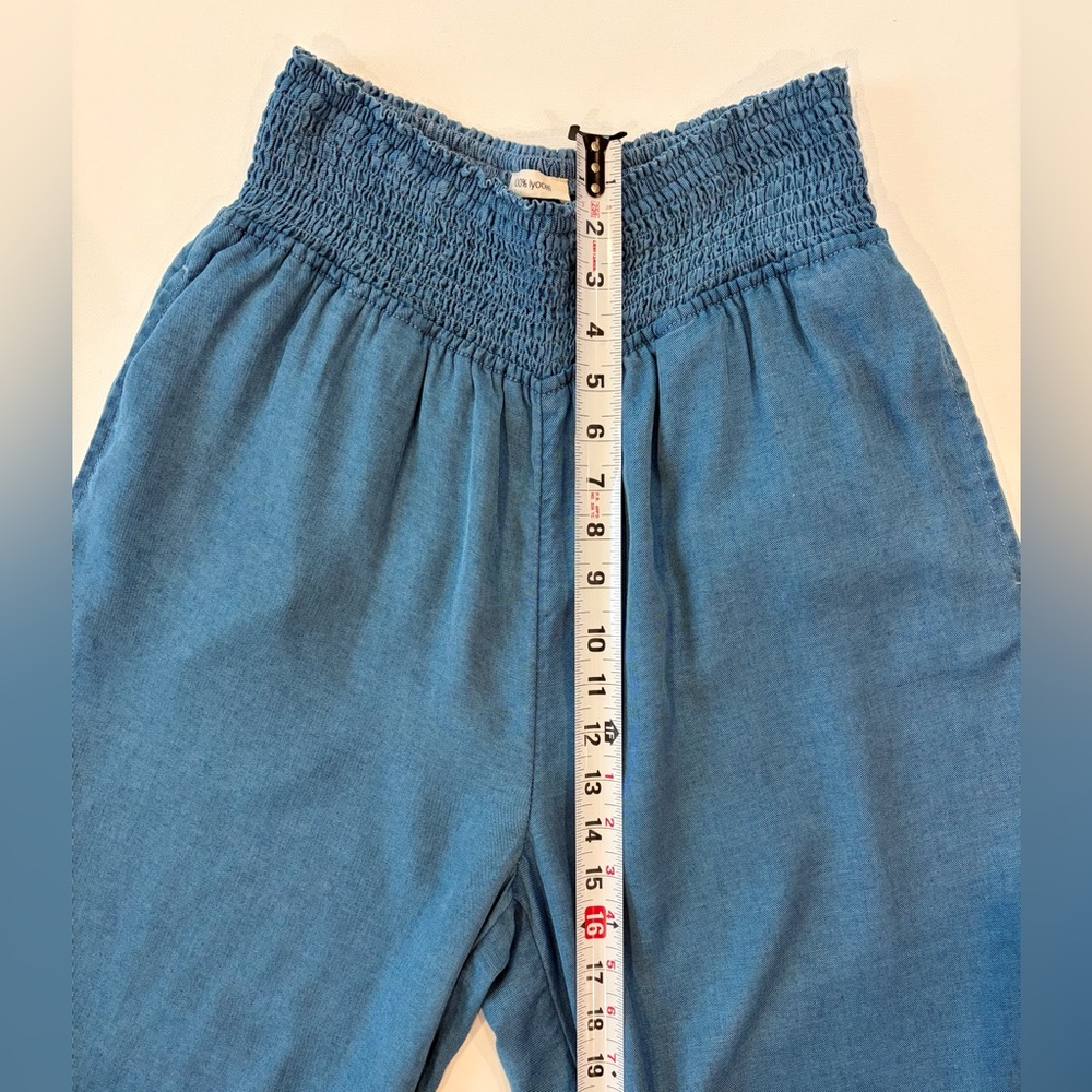 Joie 100% Lyocell Smocked High Waist Wide-Leg Pants in Denim Pockets Large - Picture 7 of 12